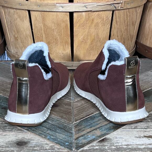 Cole Haan ZeroGrand Rust Red Suede Slip-On Fur Wool Ankle Booties Women Size 6.5 - Picture 8 of 11